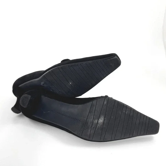 Stuart Weitzman Black Suede Kitten Heel Pumps Square Toe Spain 9M A293374 - Picture 7 of 7